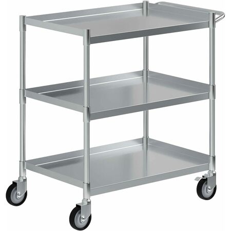 AMGOOD 3 Shelf Stainless Steel Tubular Utility Cart. 18 in. x 28 in. Metal Cart with Handle CART-TUC-1828-Z
